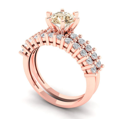 1.66 cttw Round Cut Natural Morganite Bridal Set - Solid Rose Gold Engagement Ring & Wedding Band