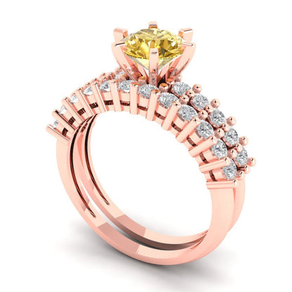 1.66 cttw Round Cut Natural Citrine Bridal Set - Solid Rose Gold Engagement Ring & Wedding Band