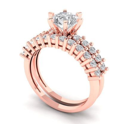 1.66 cttw Round Cut Moissanite Bridal Set - Solid Rose Gold Engagement Ring & Wedding Band