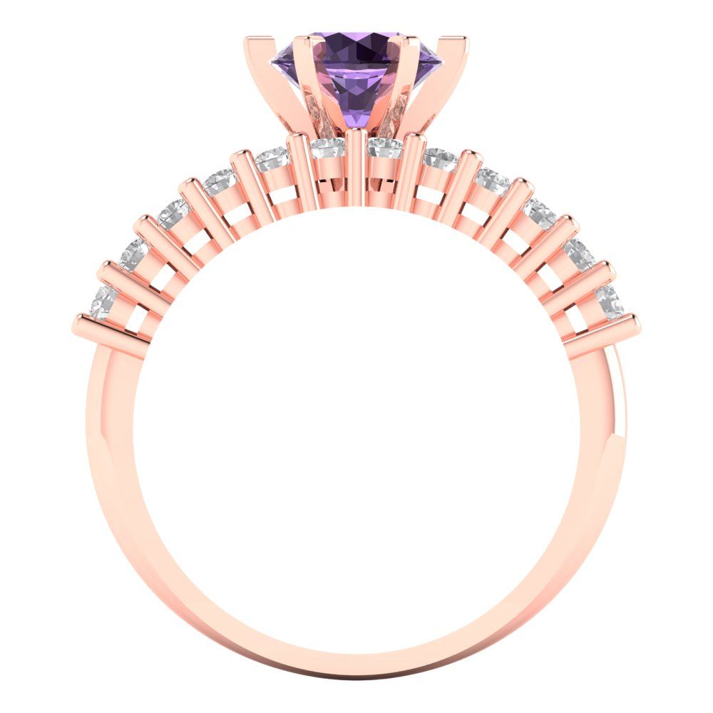 1.66 cttw Round Cut Simulated Alexandrite Bridal Set - Solid Rose Gold Engagement Ring & Wedding Band