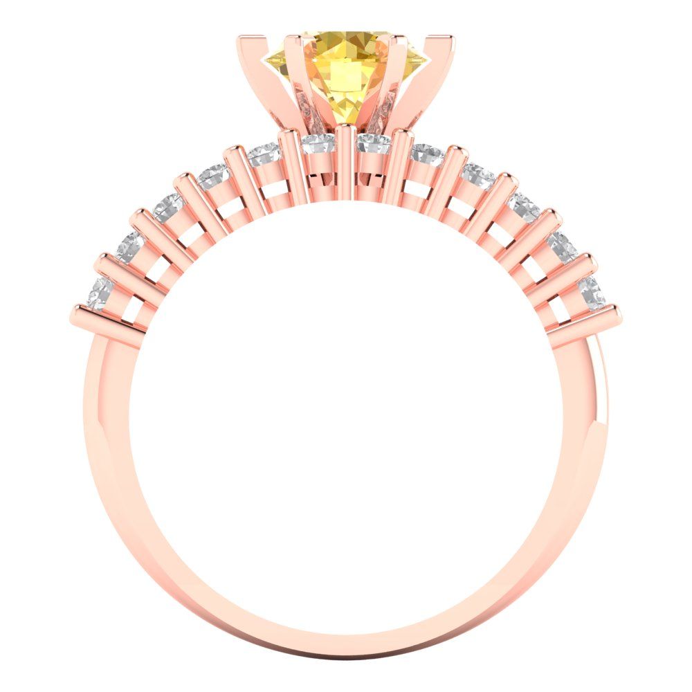 1.66 cttw Round Cut Natural Citrine Bridal Set - Solid Rose Gold Engagement Ring & Wedding Band