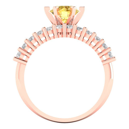 1.66 cttw Round Cut Natural Citrine Bridal Set - Solid Rose Gold Engagement Ring & Wedding Band