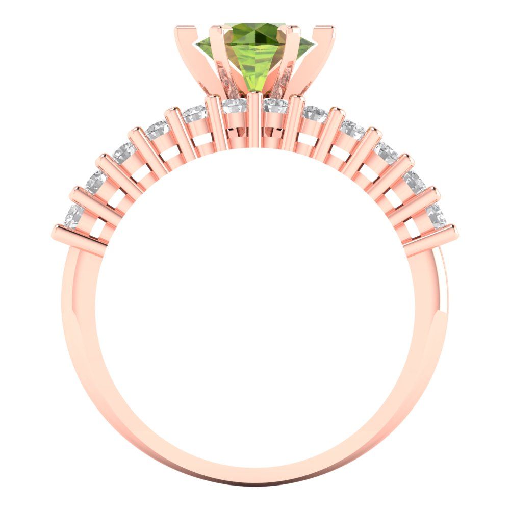 1.66 cttw Round Cut Natural Peridot Bridal Set - Solid Rose Gold Engagement Ring & Wedding Band