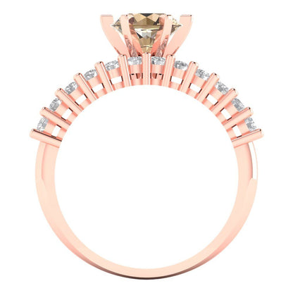 1.66 cttw Round Cut Yellow Moissanite Bridal Set - Solid Rose Gold Engagement Ring & Wedding Band