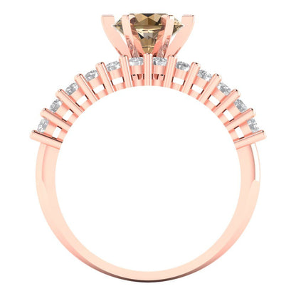 1.66 cttw Round Cut Simulated Champagne Diamond Bridal Set - Solid Rose Gold Engagement Ring & Wedding Band