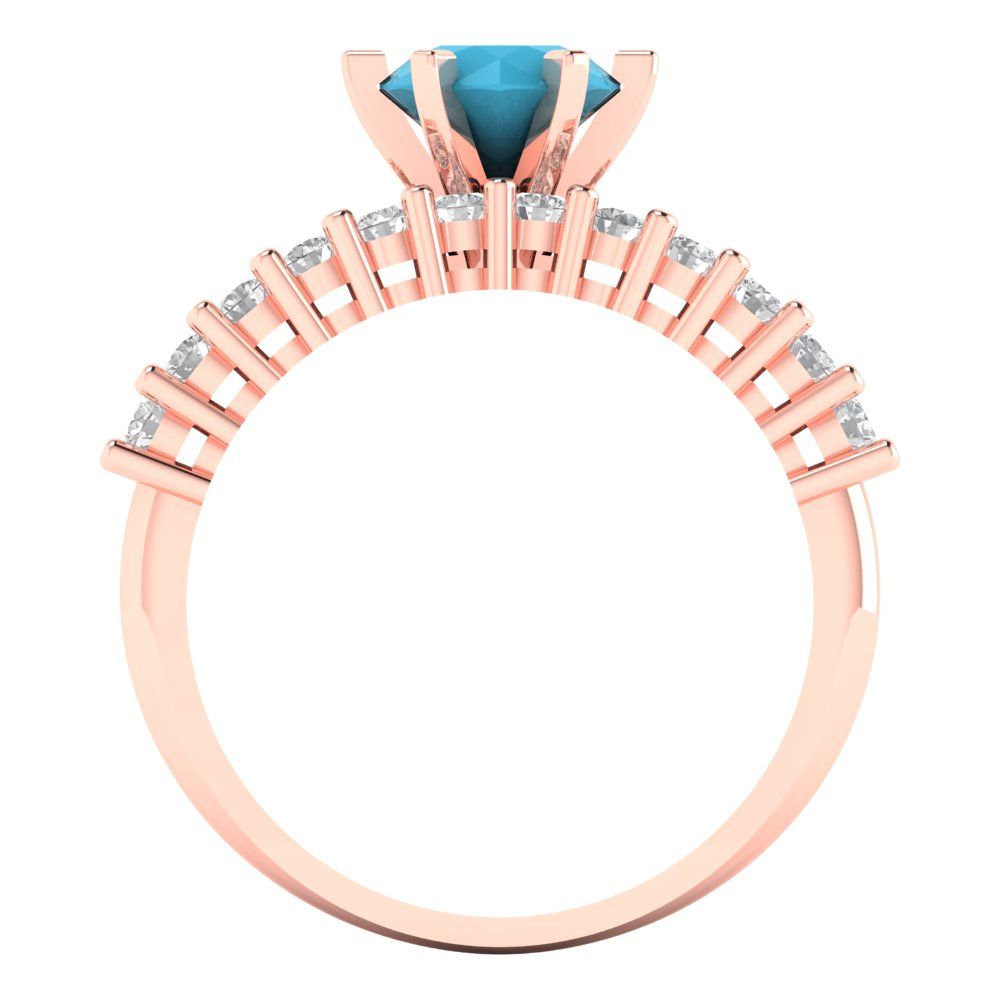 1.66 cttw Round Cut Simulated Turquoise Bridal Set - Solid Rose Gold Engagement Ring & Wedding Band