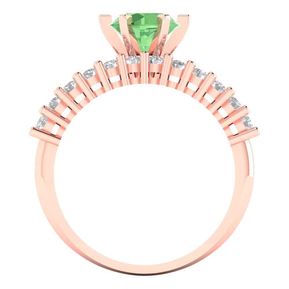 1.66 cttw Round Cut Simulated Green Diamond Bridal Set - Solid Rose Gold Engagement Ring & Wedding Band