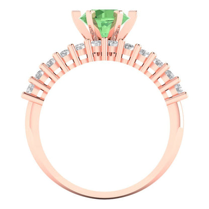 1.66 cttw Round Cut Simulated Green Diamond Bridal Set - Solid Rose Gold Engagement Ring & Wedding Band