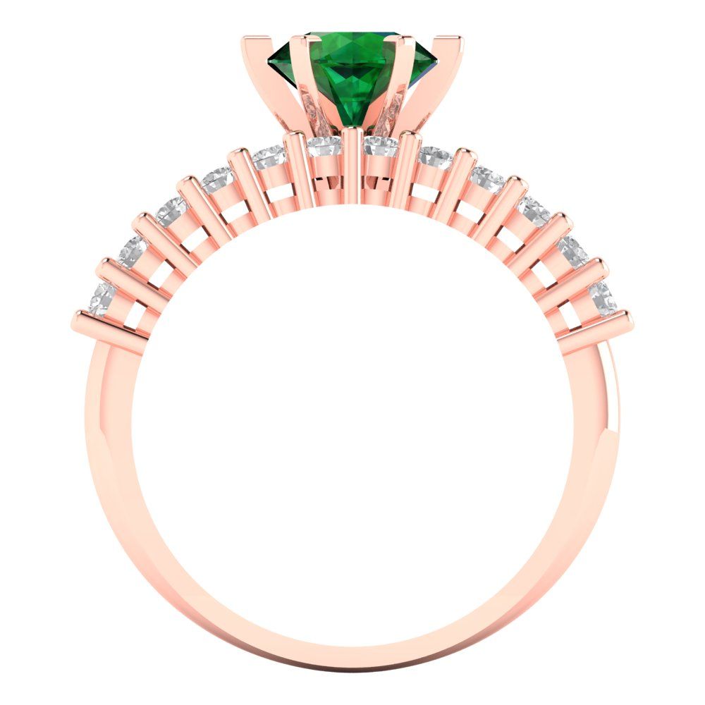1.66 cttw Round Cut Simulated Emerald Bridal Set - Solid Rose Gold Engagement Ring & Wedding Band