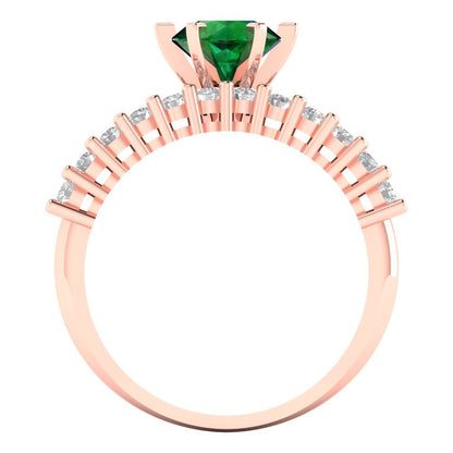 1.66 cttw Round Cut Simulated Emerald Bridal Set - Solid Rose Gold Engagement Ring & Wedding Band