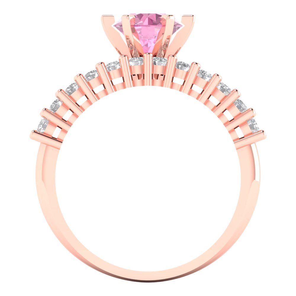 1.66 cttw Round Cut Simulated Pink Diamond Bridal Set - Solid Rose Gold Engagement Ring & Wedding Band