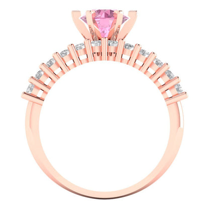 1.66 cttw Round Cut Simulated Pink Diamond Bridal Set - Solid Rose Gold Engagement Ring & Wedding Band