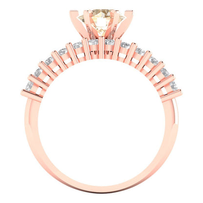 1.66 cttw Round Cut Natural Morganite Bridal Set - Solid Rose Gold Engagement Ring & Wedding Band