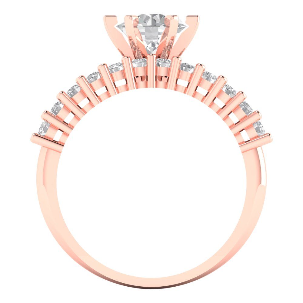 1.66 cttw Round Cut Moissanite Bridal Set - Solid Rose Gold Engagement Ring & Wedding Band