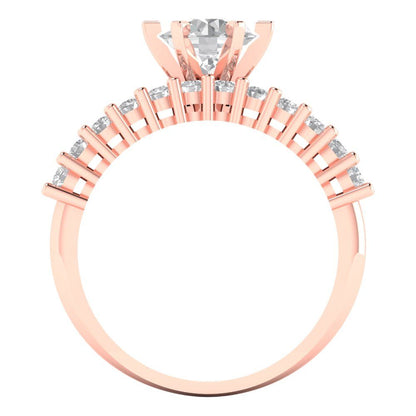 1.66 cttw Round Cut Moissanite Bridal Set - Solid Rose Gold Engagement Ring & Wedding Band