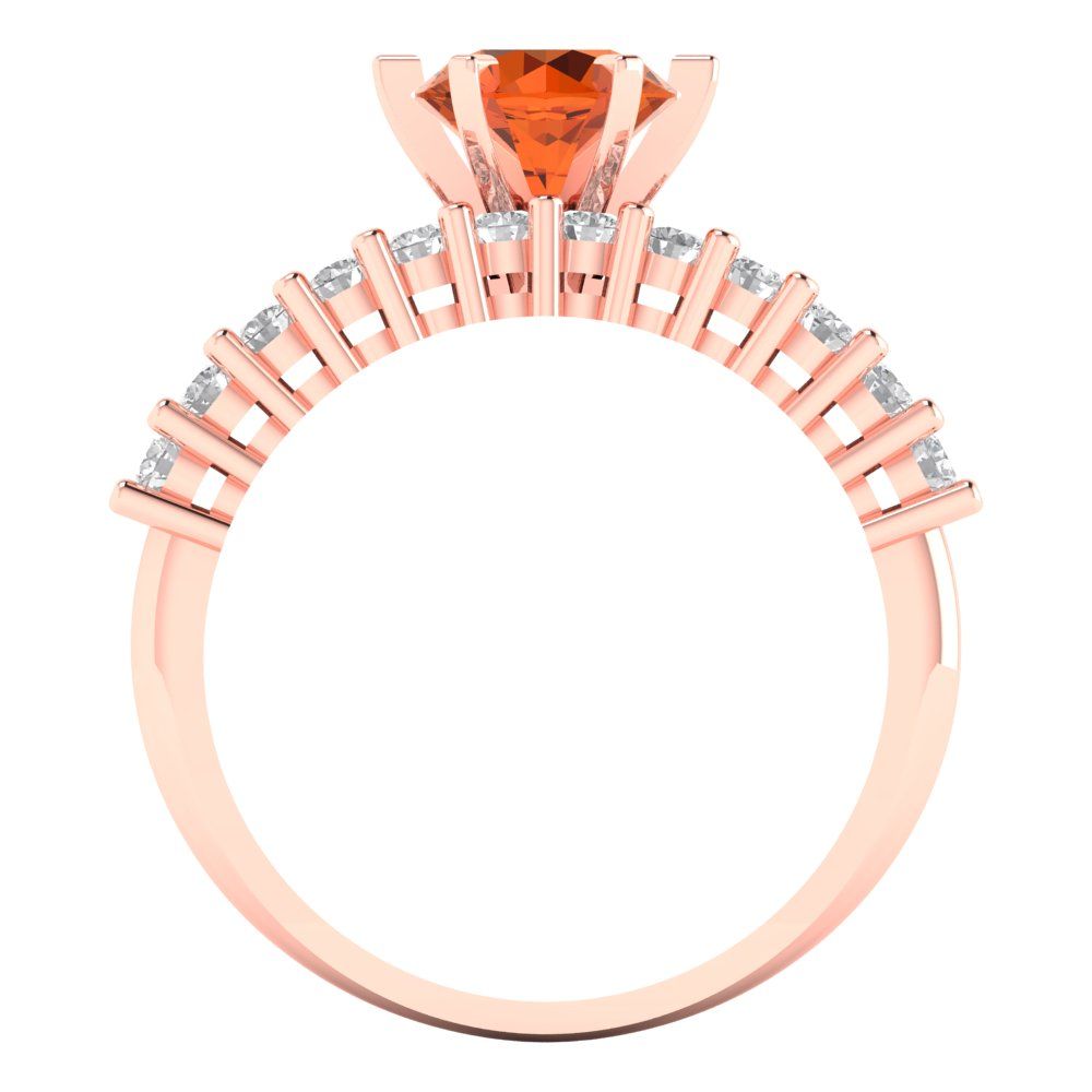 1.66 cttw Round Cut Simulated Ruby Bridal Set - Solid Rose Gold Engagement Ring & Wedding Band