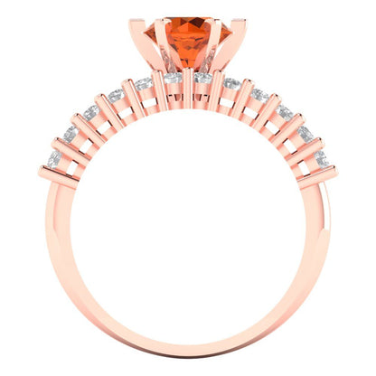 1.66 cttw Round Cut Simulated Ruby Bridal Set - Solid Rose Gold Engagement Ring & Wedding Band