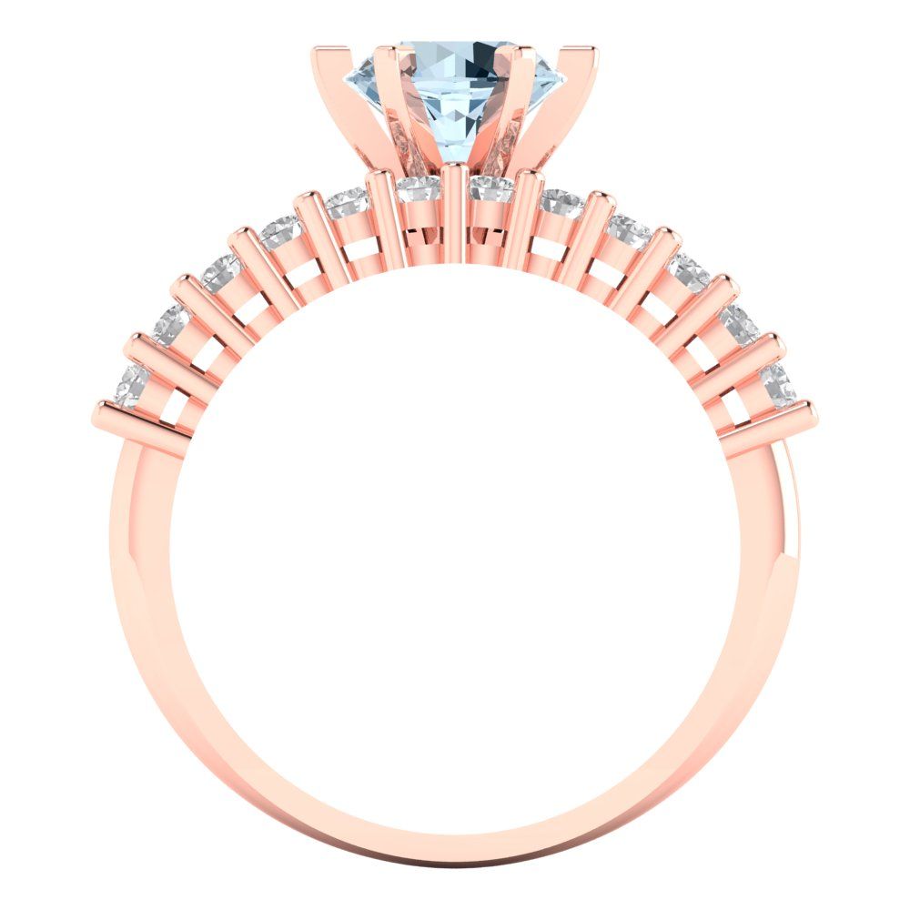 1.66 cttw Round Cut Natural Aquamarine Bridal Set - Solid Rose Gold Engagement Ring & Wedding Band