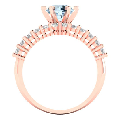 1.66 cttw Round Cut Natural Aquamarine Bridal Set - Solid Rose Gold Engagement Ring & Wedding Band