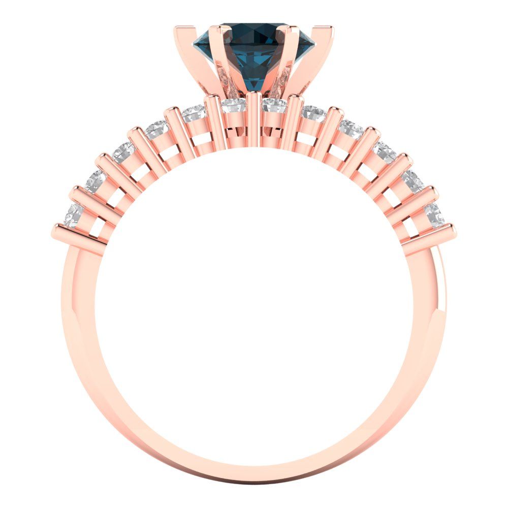 1.66 cttw Round Cut Natural London Blue Topaz Bridal Set - Solid Rose Gold Engagement Ring & Wedding Band