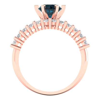1.66 cttw Round Cut Natural London Blue Topaz Bridal Set - Solid Rose Gold Engagement Ring & Wedding Band