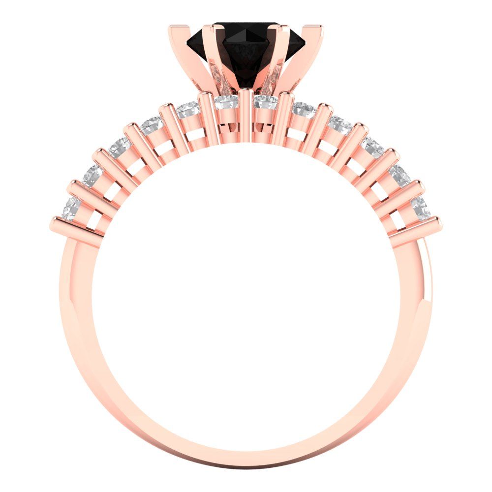 1.66 cttw Round Cut Natural Onyx Bridal Set - Solid Rose Gold Engagement Ring & Wedding Band