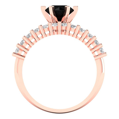 1.66 cttw Round Cut Natural Onyx Bridal Set - Solid Rose Gold Engagement Ring & Wedding Band