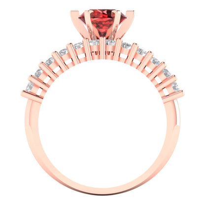 1.66 cttw Round Cut Natural Garnet Bridal Set - Solid Rose Gold Engagement Ring & Wedding Band