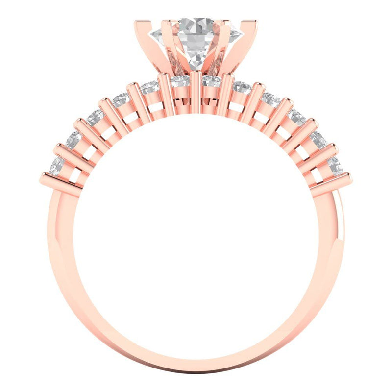 1.66 ct Brilliant Round Cut Clear Simulated Diamond Stone Rose Gold Solitaire with Accents Bridal Set