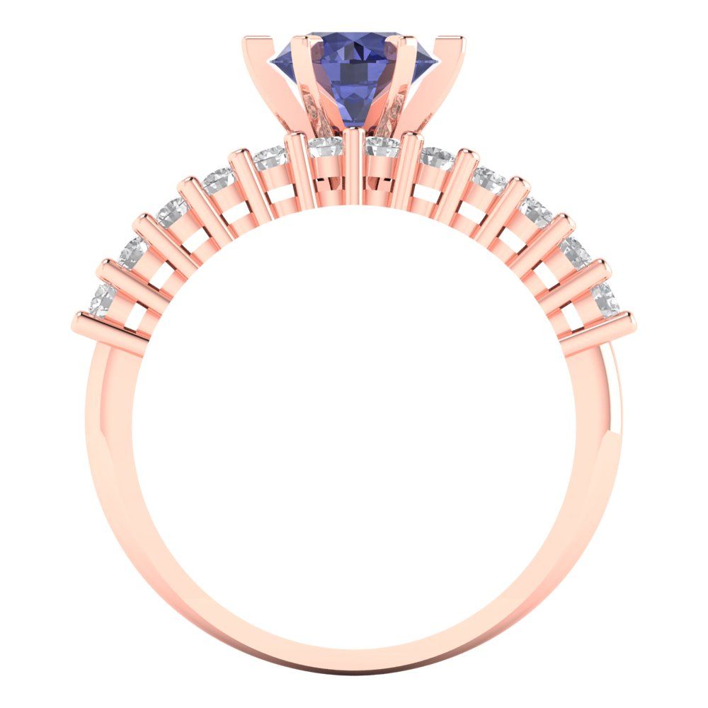 1.66 cttw Round Cut Simulated Tanzanite Bridal Set - Solid Rose Gold Engagement Ring & Wedding Band