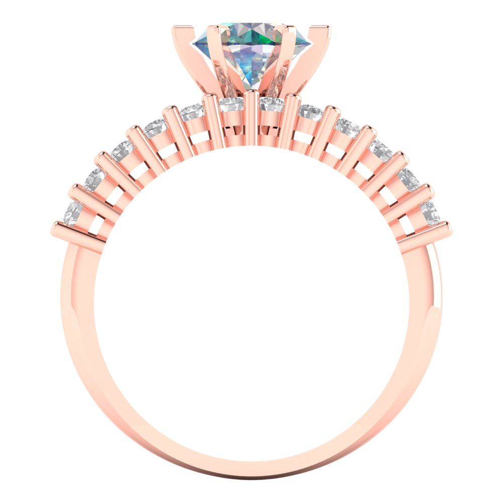 1.66 cttw Round Cut Blue Moissanite Bridal Set - Solid Rose Gold Engagement Ring & Wedding Band