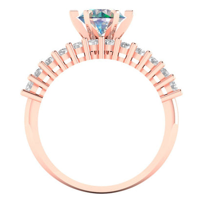 1.66 cttw Round Cut Blue Moissanite Bridal Set - Solid Rose Gold Engagement Ring & Wedding Band