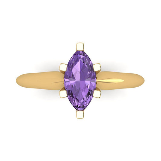 1 cttw Simulated Alexandrite Solitaire  Engagement Ring - Solid Yellow Gold (VVS1, Marquise Cut,10x5mm)