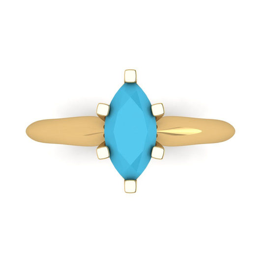 1 cttw Simulated Turquoise Solitaire  Engagement Ring - Solid Yellow Gold (VVS1, Marquise Cut,10x5mm)