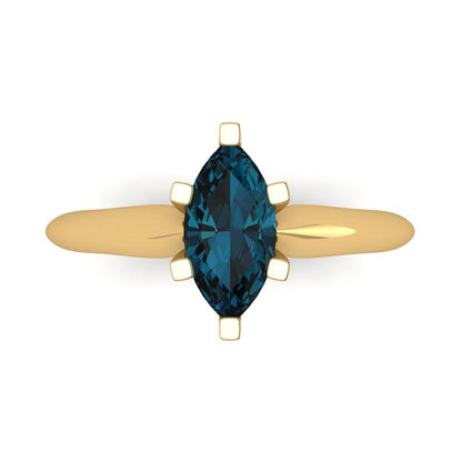 1 cttw Natural London Blue Topaz Solitaire  Engagement Ring - Solid Gold (Marquise Cut,10x5mm)