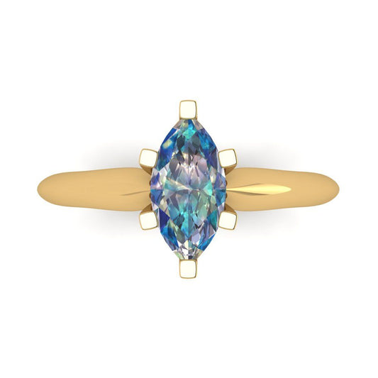 1 cttw Blue Moissanite Solitaire  Engagement Ring - Solid Yellow Gold (VVS1, Marquise Cut,10x5mm)