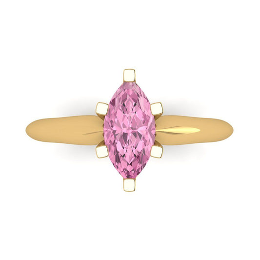 1 cttw Zirconia Simulated Pink Diamond Solitaire  Engagement Ring - Solid Yellow Gold (VVS1, Marquise Cut,10x5mm)