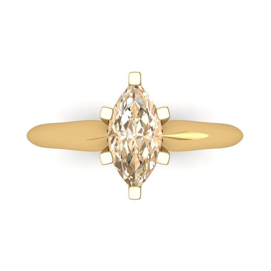 1 cttw Natural Morganite Solitaire  Engagement Ring - Solid Yellow Gold (VVS1, Marquise Cut,10x5mm)