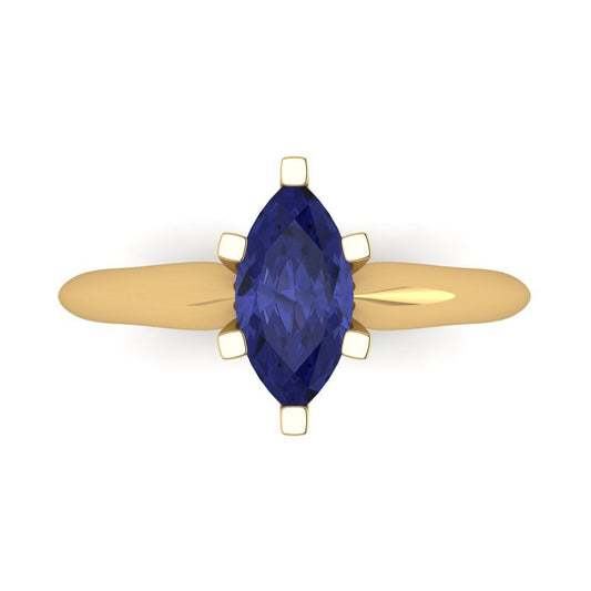 1 cttw Simulated Tanzanite Solitaire  Engagement Ring - Solid Yellow Gold (VVS1, Marquise Cut,10x5mm)