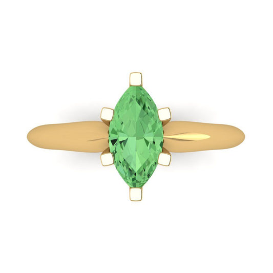 1 cttw Zirconia Simulated Green Diamond Solitaire  Engagement Ring - Solid Yellow Gold (VVS1, Marquise Cut,10x5mm)