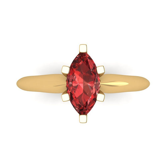 1 cttw Natural Garnet Solitaire  Engagement Ring - Solid Yellow Gold (VVS1, Marquise Cut,10x5mm)