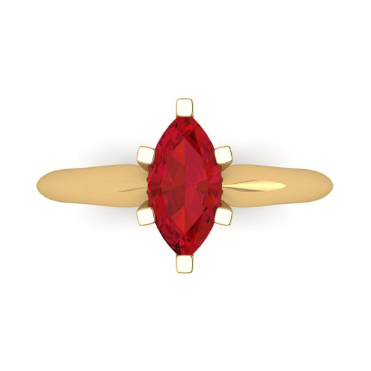 1 cttw Simulated Ruby Solitaire  Engagement Ring - Solid Yellow Gold (VVS1, Marquise Cut,10x5mm)