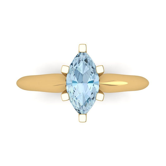 1 cttw Zirconia Simulated Blue Diamond Solitaire  Engagement Ring - Solid Yellow Gold (VVS1, Marquise Cut,10x5mm)