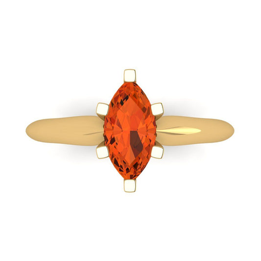 1 cttw Zirconia Simulated Red Diamond Solitaire  Engagement Ring - Solid Yellow Gold (VVS1, Marquise Cut,10x5mm)