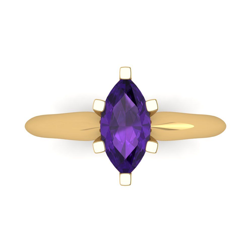 1 cttw Natural Amethyst Solitaire  Engagement Ring - Solid Gold (Marquise Cut,10x5mm)