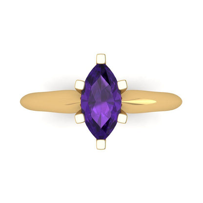 1 cttw Natural Amethyst Solitaire  Engagement Ring - Solid Gold (Marquise Cut,10x5mm)