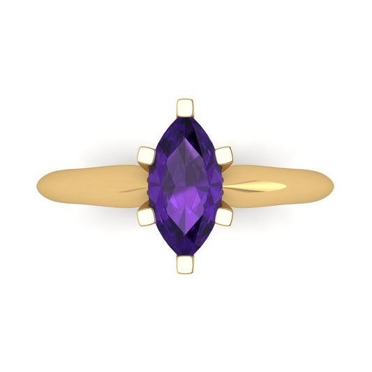 1 cttw Natural Amethyst Solitaire  Engagement Ring - Solid Yellow Gold (VVS1, Marquise Cut,10x5mm)