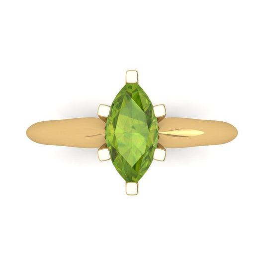 1 cttw Natural Peridot Solitaire  Engagement Ring - Solid Yellow Gold (VVS1, Marquise Cut,10x5mm)