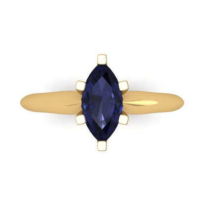 1 cttw Simulated Blue Sapphire Solitaire  Engagement Ring - Solid Gold (Marquise Cut,10x5mm)