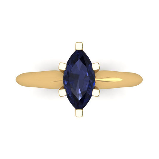 1 cttw Simulated Blue Sapphire Solitaire  Engagement Ring - Solid Yellow Gold (VVS1, Marquise Cut,10x5mm)